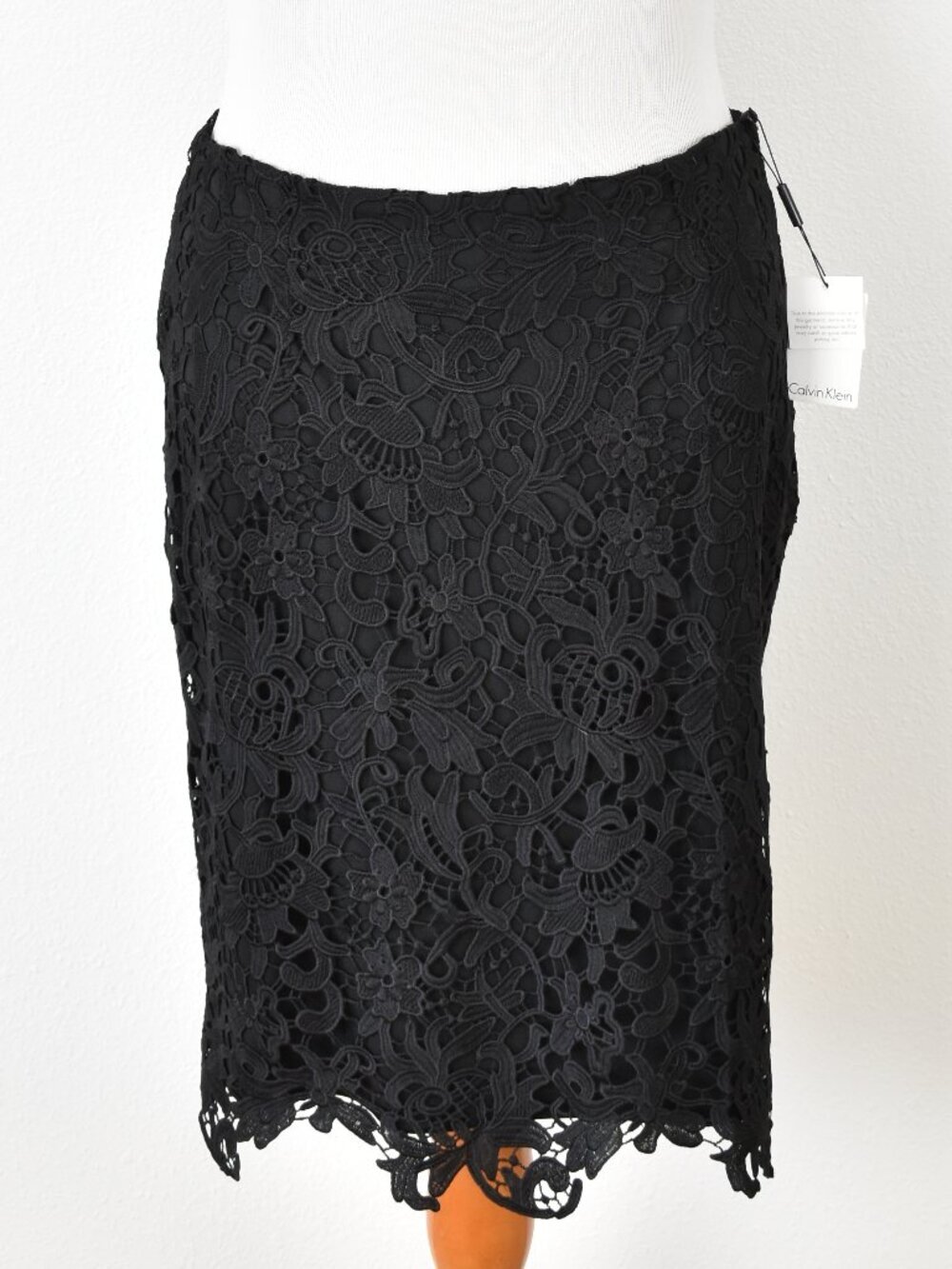 Calvin Klein Lace Overlay Pencil Skirt Black NEW - 12